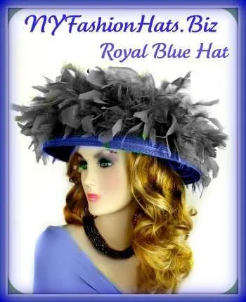 Ladies Women's Royal Blue Grey Kentucky Derby Designer Hat Hats, Formal Church Hat Woman, Occasion Hats, Bridal Couture Hats Headwear Custom Millinery