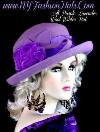 Women's Lavender Purple Winter Wool Dressy Church Wedding Hat