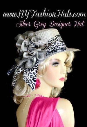 Silver Grey Casual Or Dress Designer Hat With A Black And White Sash