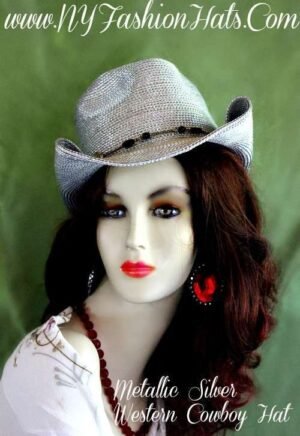 Women's Metallic Silver Cowboy Western Hat, Dress Hats For Women, Silver Bridal Wedding Hats, Hats For Casual Formals
