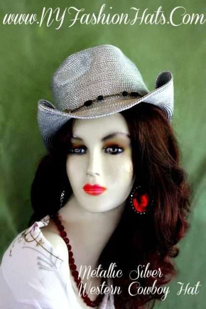 Women's Metallic Silver Cowboy Western Hat, Dress Hats For Women, Silver Bridal Wedding Hats, Hats For Casual Formals