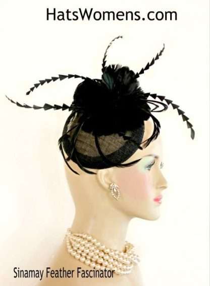 Ladies Black Sinamay Straw Weddng Fascinator Feathers, Women's Black Cocktail Hats, Hats For Funerals, Kentucky Derby Hats, Dubai World Cup Hats, Melbourne Cup Fascinators Hats, Royal Ascot Hats, Church Hats
