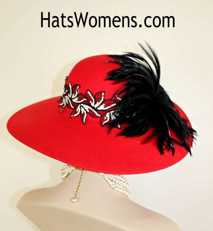 Red Black Ivory Ladies Winter Wool Designer Fashion Hat, Church Hats, Hats For Wedding Guests, Custom Hats Millinery