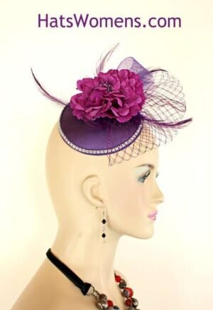 Women's Purple Sinamay Straw Wedding Fascinator, Bridal Fascinator Headpiece Cocktail Hat, Kentucky Derby Hats, Hats For Church Weddings Formals Special Occasion