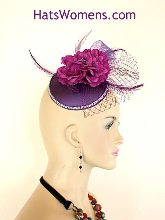 Women's Purple Sinamay Straw Wedding Fascinator, Bridal Fascinator Headpiece Cocktail Hat, Kentucky Derby Hats, Hats For Church Weddings Formals Special Occasion