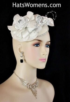 Ivory Metallic Silver Felt Wedding Fascinator, Bridal Fascinators Headpieces For Brides, Winter Fall Spring Church Hat Headpiece, Mother Of The Bride Couture Custom Hats
