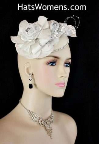 Ivory Metallic Silver Felt Wedding Fascinator, Bridal Fascinators Headpieces For Brides, Winter Fall Spring Church Hat Headpiece, Mother Of The Bride Couture Custom Hats
