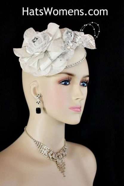 Ivory Metallic Silver Felt Wedding Fascinator, Bridal Fascinators Headpieces For Brides, Winter Fall Spring Church Hat Headpiece, Mother Of The Bride Couture Custom Hats