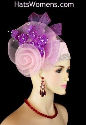 Ladies Pink Purple White Designer Pillbox Fashion Hat, Couture Bridal Brides Dress Hats, Wedding Fascinators Headpiece, 1920 Flapper Art Deco Hats, Kentucky Derby Hats, Mother Of The Bride Hats