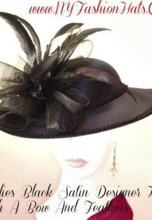 Ladies Black Satin Designer Fashion Hat, Funerals Holidays Special Occasion