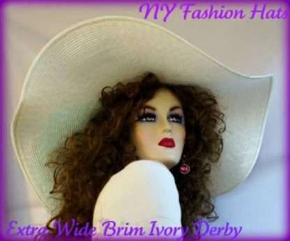 Women's Ivory Aqua Designer Wide Brim Dress Fashion Hat, Weddings Kentucky Derby 8NMN - Image 7