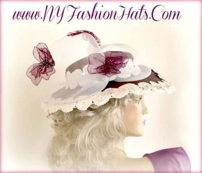 Ladies Purple White Special Occasion Fashionable Satin Dress Hat