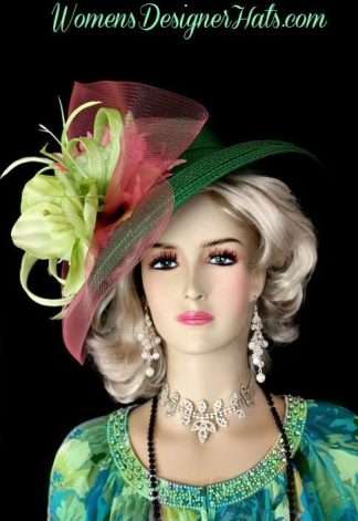 Ladies Emerald Lime Green Pink Couture Designer Church Wedding Fashion Hat