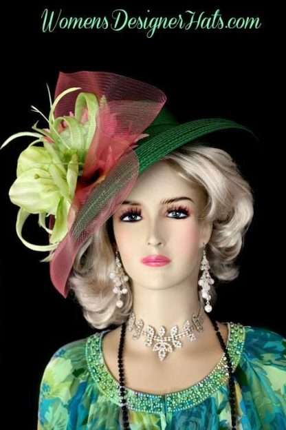 Ladies Emerald Lime Green Pink Couture Designer Church Wedding Fashion Hat