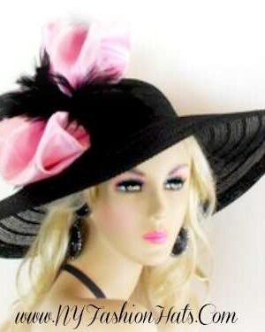 Ladies Black Pink Formal Wide Brim Dressy Church Wedding Fashion Hat