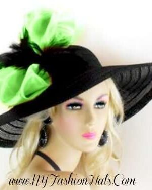 Women's Black Lime Green Custom Dressy Hat For Weddings Formals Dress Up Events, Mother Of The Bride Hats