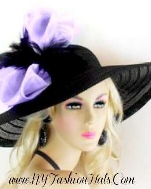 Women's Black Purple Formal Wide Brim Derby Church Wedding Hat, Dress Hats 77A