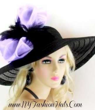 Women's Black Purple Formal Wide Brim Derby Church Wedding Hat, Dress Hats 77A