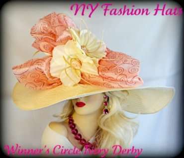 Ladies Dramatic Ivory Coral Wide Brimmed Stylish Fashion Hat With A Large Bow And Flowers, Mother Of The Bride Hats