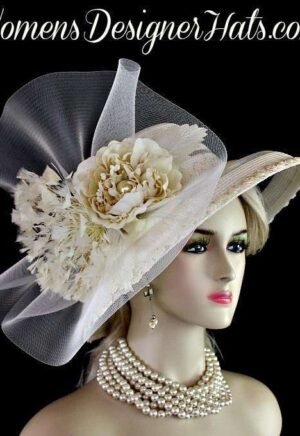 Ivory Wide Brim Kentucky Derby Hat Church Designer Fashion Hats 8YVZ