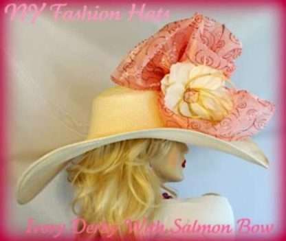 Women's Fashionable Ivory Coral Wide Brim Hat For Weddings Brides Races And Church