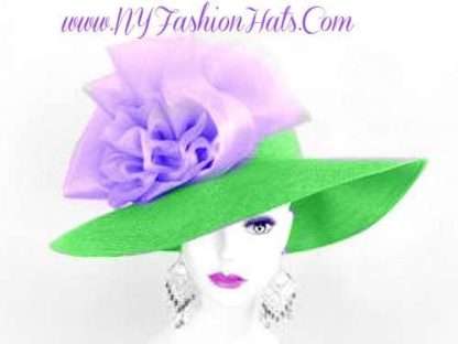 Ladies Formal LIme Green Lavender Purple Kentucky Derby Hat, Dress Hats