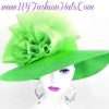 Lime Green Wide Brim Organza Big Bow Fashion Special Occasion Hat, Church Derby Hats