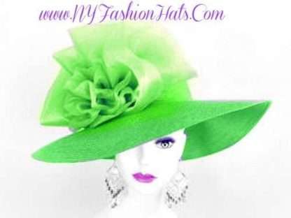 Lime Green Wide Brim Organza Big Bow Fashion Special Occasion Hat, Church Derby Hats