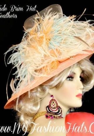 Women's Formal Peach Ivory Aqua Couture Dress Church Wedding Bridal Hat