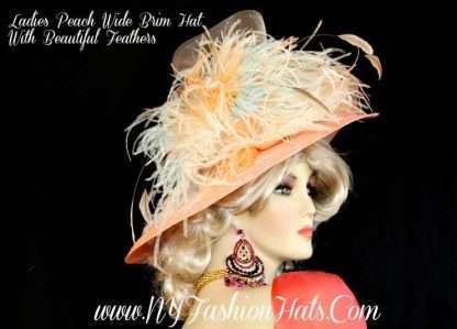 Women's Formal Peach Ivory Aqua Couture Dress Church Wedding Bridal Hat