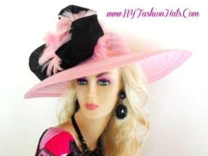 Women's Formal Pink Wide Brim Designer Wedding Kentucky Derby Hat, Customize This Fashion Hat