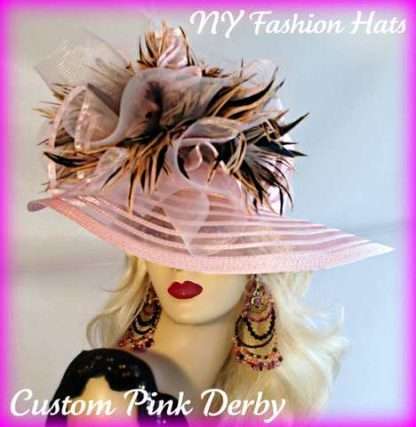 Women's Dressy Stylish Pink Brown Fashion Wedding Hat, Church Derby Hats