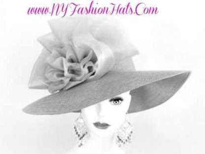 Ladies Silver Grey Fashionable Dramatic Big Organza Bow Dress Occasion Church Hat