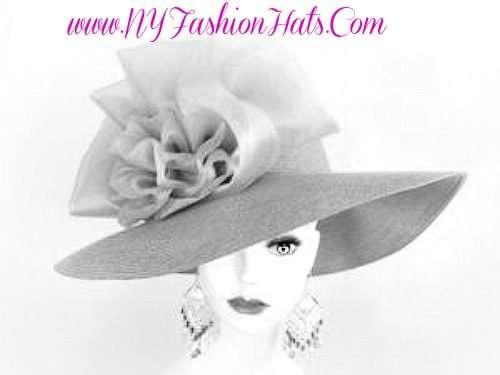 Ladies Silver Grey Fashionable Dramatic Big Organza Bow Dress Occasion Church Hat