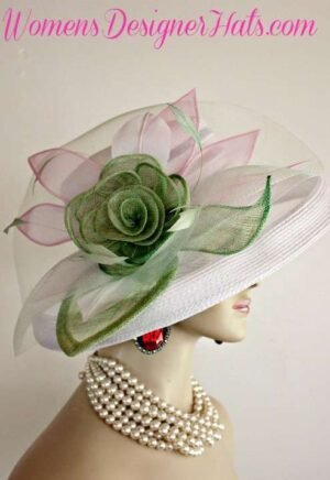 whitegreenpinkhats_ladieshats_formalchurchhats_hats_couturewomanshats_kentuckyderbyhats_hatsforwoman