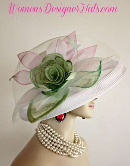 whitegreenpinkhats_ladieshats_formalchurchhats_hats_couturewomanshats_kentuckyderbyhats_hatsforwoman