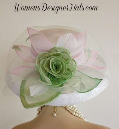 Ladies White Pink Lime Green Designer Fashion Hat Couture Wedding Hats 7L2 - Image 3