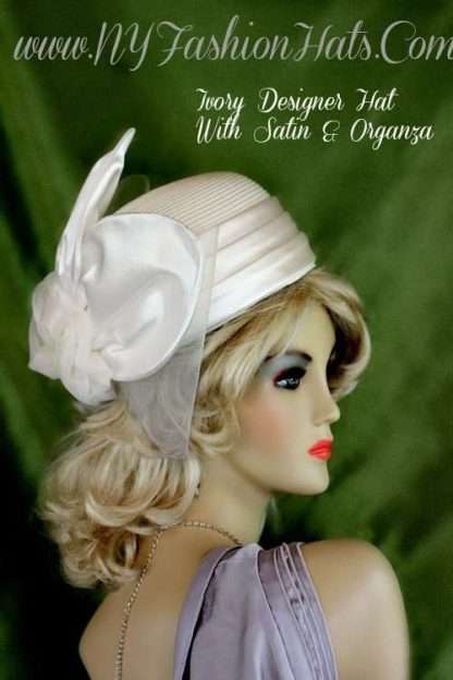 Ladies Ivory Satin Straw Braid Formal Wedding Special Occasion Hat