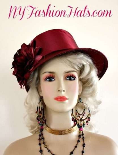 Elegant Burgundy Wine Shaped Couture Designer Hat, Weddings Brides Bridal Church