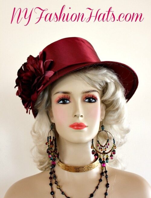Elegant Burgundy Wine Shaped Couture Designer Hat, Weddings Brides Bridal Church