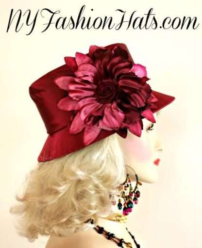 Burgundy Wine Vintage Style Dress Hat For Holidays Weddings Formals