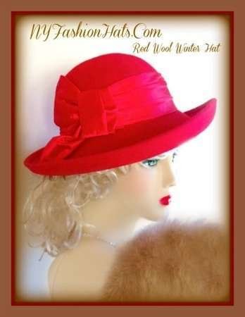 Red Black Wide Brim Winter Wool Church Hat Ladies Designer Hats 7KC
