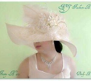 Ivory Wide Brim Dressy Fashion Hat Women's Formal Church Hats 9ZEW