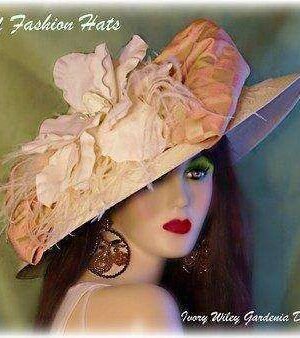 Ivory Salmon Pink Dressy Church Designer Hat Ladies Fashion Hats 3K
