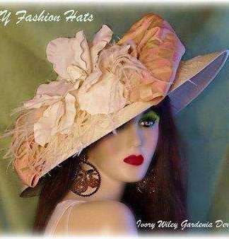 Ivory Salmon Pink Dressy Church Designer Hat Ladies Fashion Hats 3K