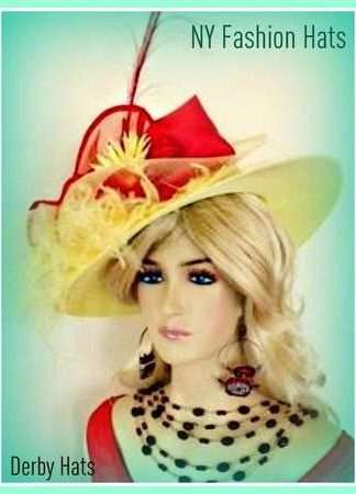 Ladies Yellow And Red Designer Fashion Hat Wide Brim Hats 3JZV