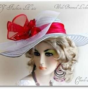 White Silver Or Gold Red Wide Brim Dress Hat Women NYFashion 7QCL