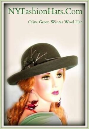 Olive Green Brown Burgundy Felt Women's Designer Winter Hat 7MZB
