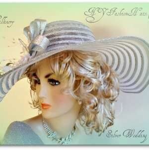 White Wide Brim Metallic Silver Or Gold Designer Hat For Women 3KWZ