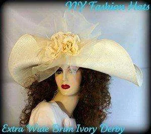 Ivory Or Black Fashion Designer Wide Brim Hat Ladies Church Hats 4YQV
